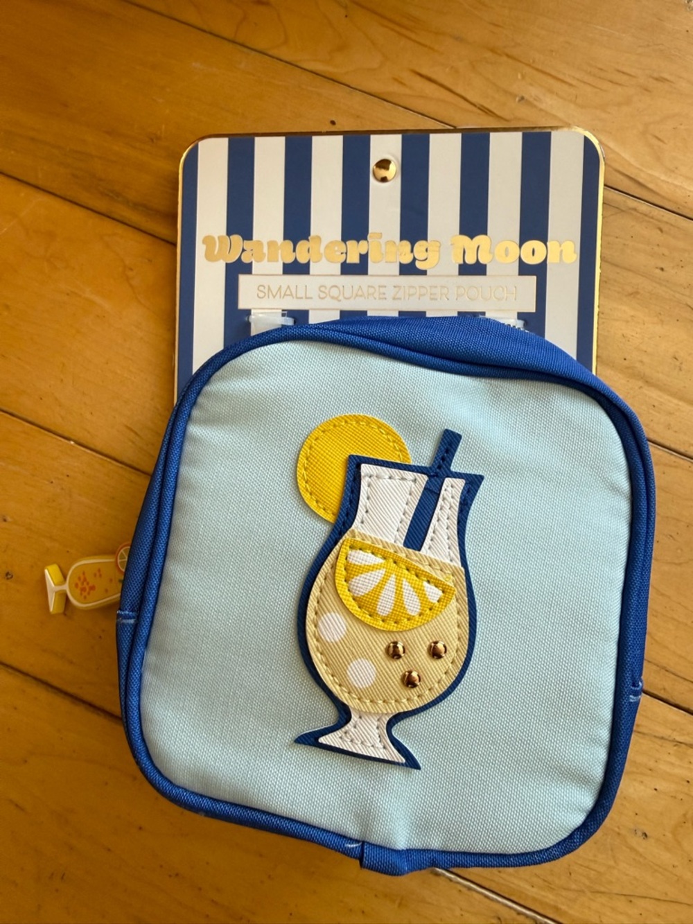 Wandering Moon Small Square Zipper Pouch - Light Blue with Yellow Accent
